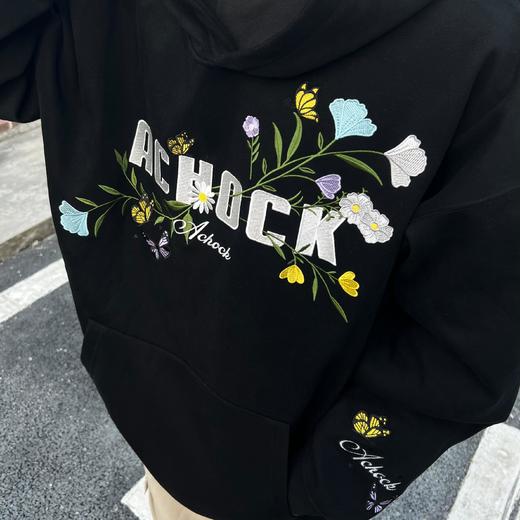 【Achock官方店】潮牌重磅花卉字母刺绣美式街头宽松连帽加绒卫衣 商品图3