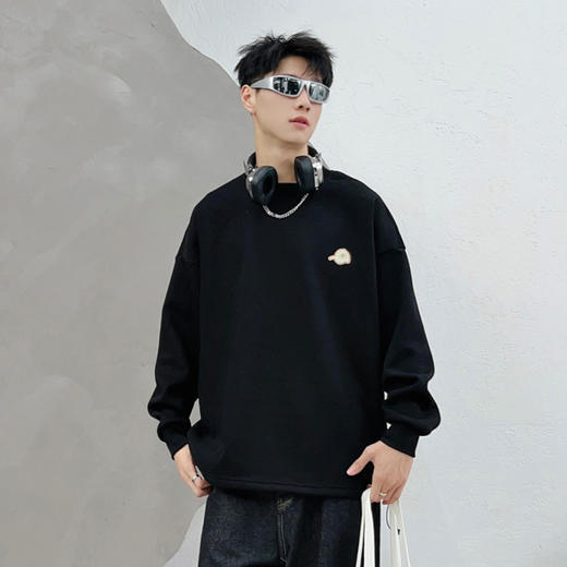 半身缘男装 冬季加绒美式宽松衣脚抽绳加绒卫衣03850 商品图0