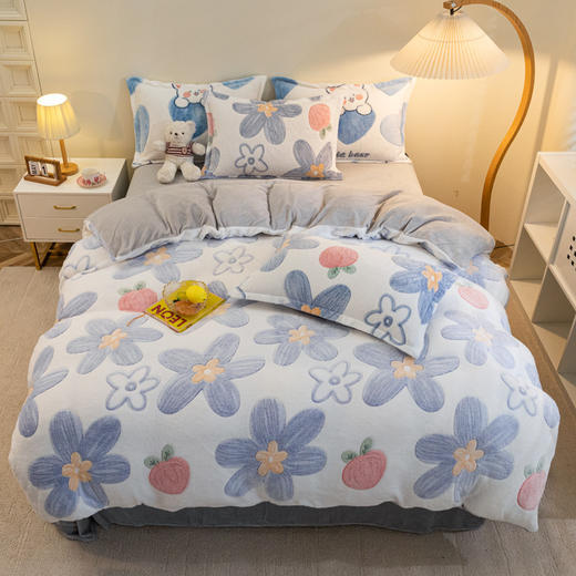 被窝里的小太阳【元气治愈！雪花绒四件套】冬季牛奶绒珊瑚四件套法兰绒床上用品床单双面加绒加厚被套三件套，升温速度快且保暖性好，温暖您整个冬日。ry 商品图6