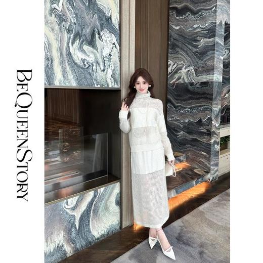 余潇潇【奶油甜酪】软糯羊毛半高领长袖宽松毛衣半裙套装 商品图0