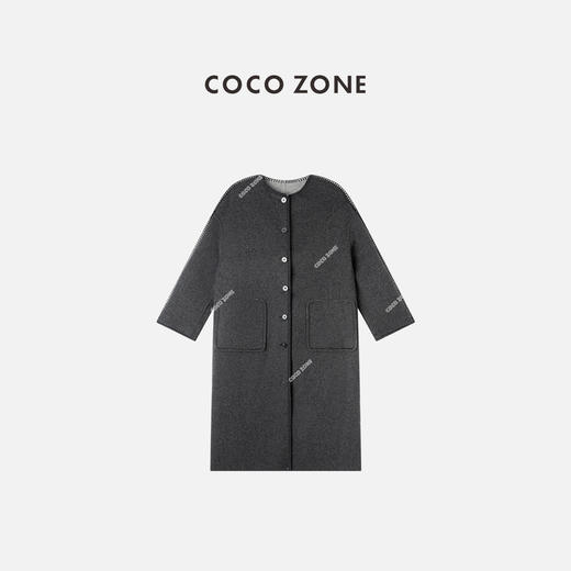 COCO ZONE 秋冬设计感圆领单排扣长款毛呢外套CC2D2522 商品图5