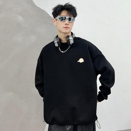 半身缘男装 冬季加绒美式宽松衣脚抽绳加绒卫衣03850 商品图1