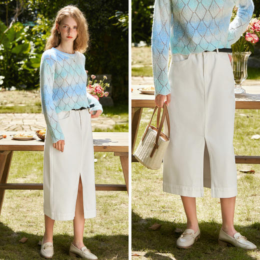 
OLrain欧芮儿白色半身裙女秋季2024年新款复古高腰休闲风牛仔半裙 商品图1