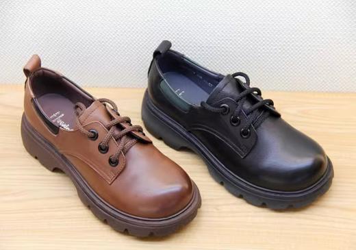 豪行女鞋2023秋新款23350013真皮休闲系带厚底增高方跟时尚中跟鞋 商品图2