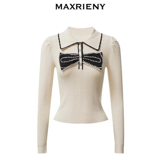 MAXRIENY镶钻蝴蝶结针织衫秋季新款上衣女针织毛衫复古秋冬小香风(货号:MS87SW542) 商品图4