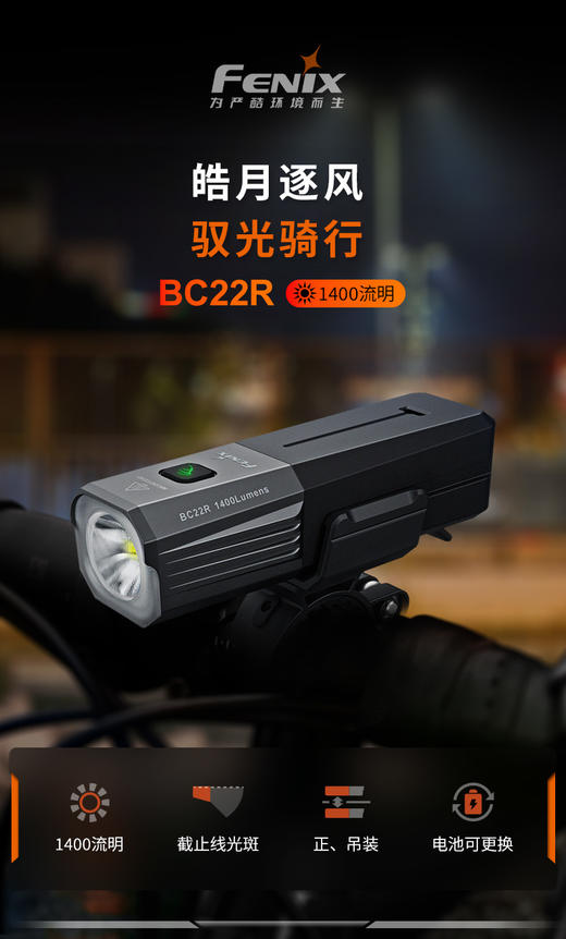 菲尼克斯BC22R长续航灯强光充电超亮车前骑行灯快拆公路车灯 商品图1