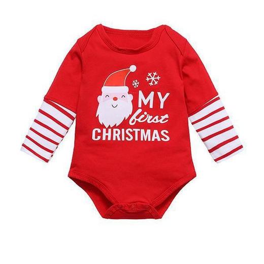 秋冬新生婴儿衣服童款圣诞长袖三件套装条纹裤可拆帽哈衣套装 商品图2