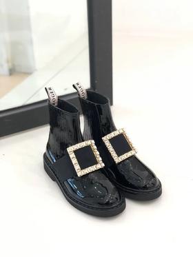 高级感水钻方扣短靴