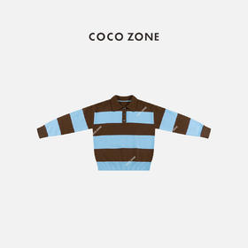 COCO ZONE 条纹撞色针织衫翻领三粒扣设计上衣CC1D2725