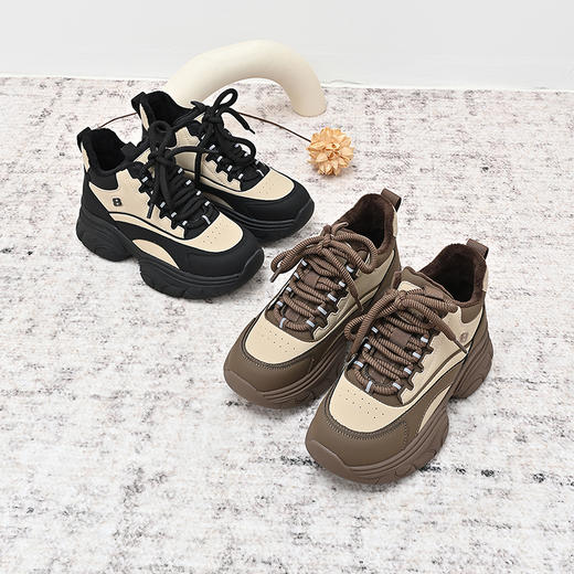 经典鲨2024年冬新款时尚拼色系带加绒保暖平底休闲跑步鞋女KW317-D58011 商品图4