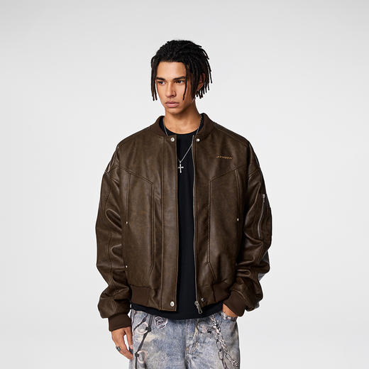【Achock官方店】立领机车皮衣男2024新款潮牌复古美式皮夹克外套 商品图0