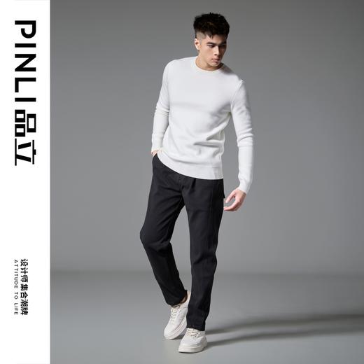 PINLI品立2024冬季新款圆领加绒加厚针织衫男士修身百搭打底毛衣GD243410465 商品图1