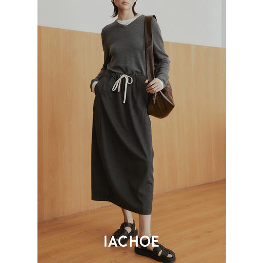 棉仓3571517001-秋冬新款通勤羊毛直筒厚款半身裙   简约中长裙冬 商品图3