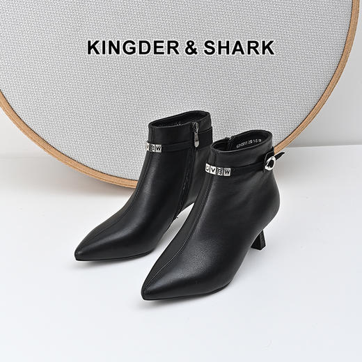 经典鲨2024冬季款优雅尖头加绒保暖侧拉链气质细跟时装靴女KD29-D58101 商品图0