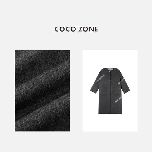 COCO ZONE 秋冬设计感圆领单排扣长款毛呢外套CC2D2522 商品图2