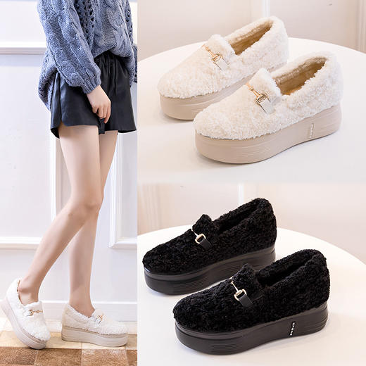 冬款豆豆鞋内增高加绒棉鞋毛毛女鞋低帮徒步日常雪地靴保暖 商品图0