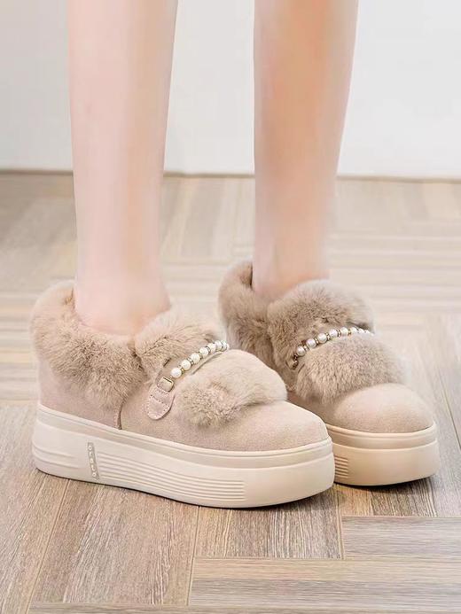 冬季新款加绒棉鞋新款雪地靴女士真毛高跟真皮内增高女鞋单鞋 商品图1