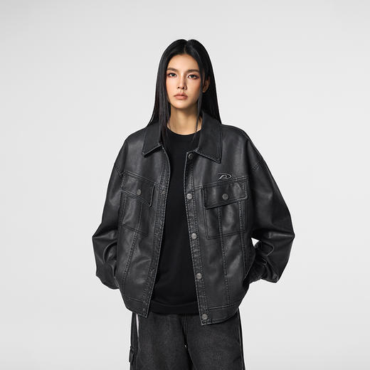 【Achock官方店】美式复古水洗翻领皮衣外套潮牌立裁显瘦夹克男女 商品图2