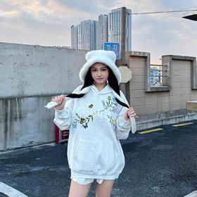 【Achock官方店】潮牌重磅花卉字母刺绣美式街头宽松连帽加绒卫衣