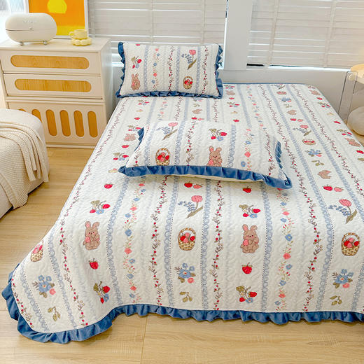 【牛奶绒床盖，温暖你生活の花边床单~】冬季新款牛奶绒宝宝绒床盖三件套 夹棉绗缝小花边 加厚保暖床上用品-QQ 商品图0