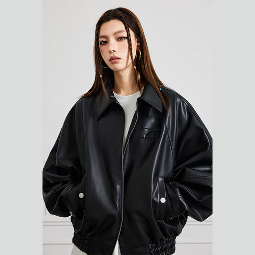 【Achock官方店】美拉德短款蝙蝠袖机车风皮衣美式复古夹克外套女 商品图2