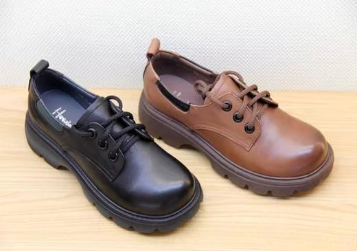 豪行女鞋2023秋新款23350013真皮休闲系带厚底增高方跟时尚中跟鞋 商品图3