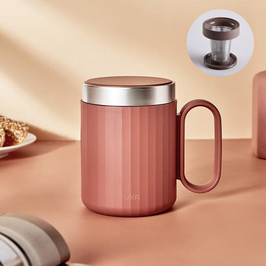 【6F】多样屋UKA保温茶水分离泡茶杯非陶瓷带盖办公室带手柄保冷水杯礼物定制 砖红(含茶漏） 商品图0