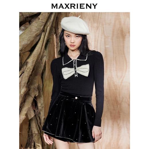 MAXRIENY镶钻蝴蝶结针织衫秋季新款上衣女针织毛衫复古秋冬小香风(货号:MS87SW542) 商品图3