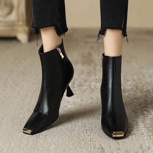 【预售5天】秋冬法式气质尖头头层拉菲牛皮编制拼接方头细跟短靴LM&LM151 商品图2