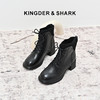 经典鲨2024年冬季款简约黑色加绒中粗跟后拉链气质短筒靴后拉链短靴女鞋KW289-D58011 商品缩略图0
