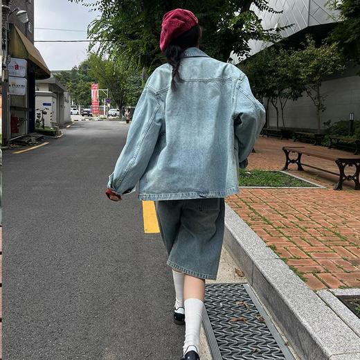 【顺丰包邮】41854 洛诗琳复古做旧喷涂重工设计感牛仔外套男女同款517 商品图4