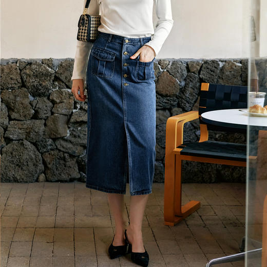 
OLrain欧芮儿牛仔半身裙女早秋2024年新款复古高腰通勤显瘦中长裙 商品图1