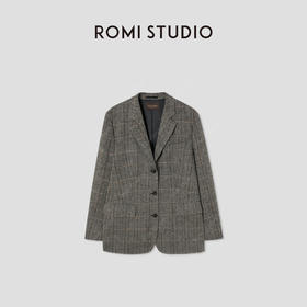 ROMI STUDIO“自我轮廓”绵羊毛混纺复古格纹宽松西装外套 431WS131