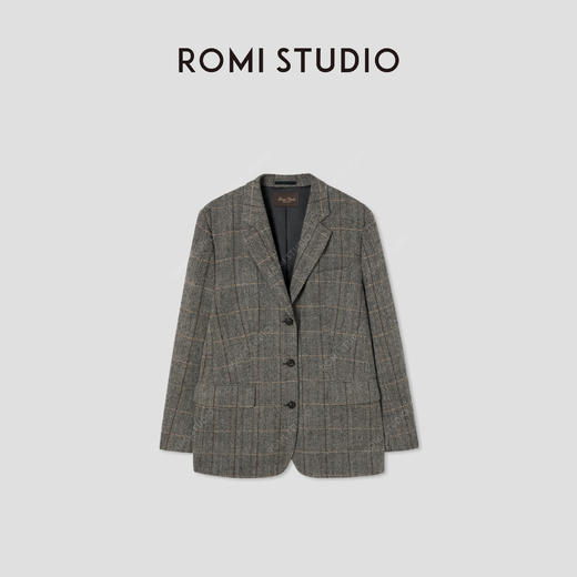 ROMI STUDIO“自我轮廓”绵羊毛混纺复古格纹宽松西装外套 431WS131 商品图0