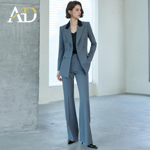 AD拼色西装外套轻奢职场女装2024秋冬新款羊毛西装套装灰色职业装 商品图3