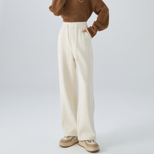 【羊毛蚕丝阔腿裤】冬季加绒加厚高腰休闲窄版直筒阔腿长裤 商品图3