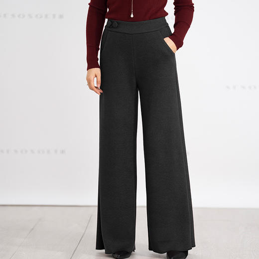 YBY 3910C49时髦羊毛呢阔腿裤裙厚款宽松大脚裙裤靴裤 商品图3