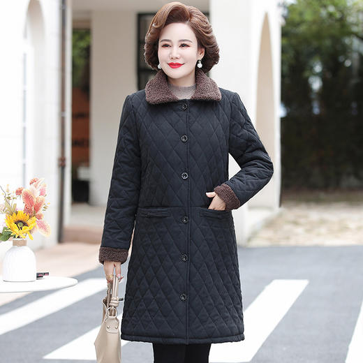 J6110妈妈保暖秋冬新款棉衣外套中长款加绒加厚棉服洋气中老年大码棉袄 商品图2