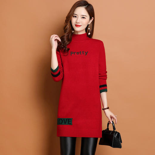 冬季洋气半高领针织衫上衣打底衫秋冬中长款毛衣遮屁股CC2907 商品图1
