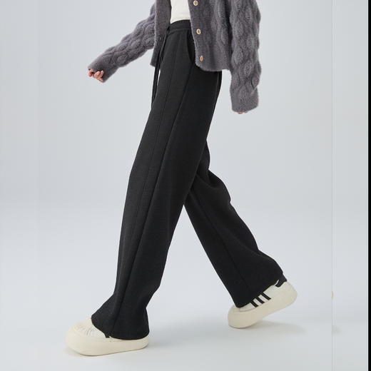 【羊毛蚕丝阔腿裤】冬季加绒加厚高腰休闲窄版直筒阔腿长裤 商品图2
