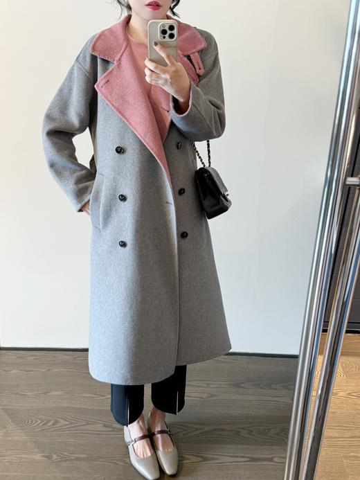 元气感满满 日本进口80%羊毛 纯手工制双面呢大衣 抗风保暖 莫兰迪灰粉 商品图6