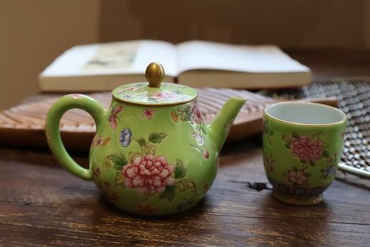 珐琅彩苹果绿花卉茶具套组 商品图0