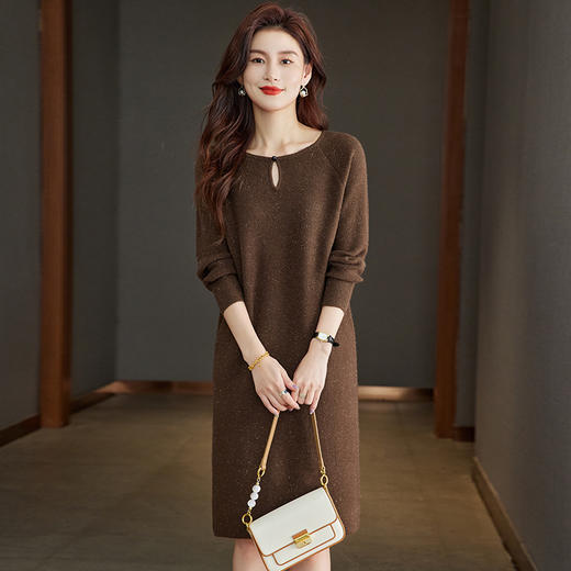 秋冬2024新款遮屁股宽松显瘦内搭打底针织连衣裙中长款圆领毛衣CC-22-202 商品图1
