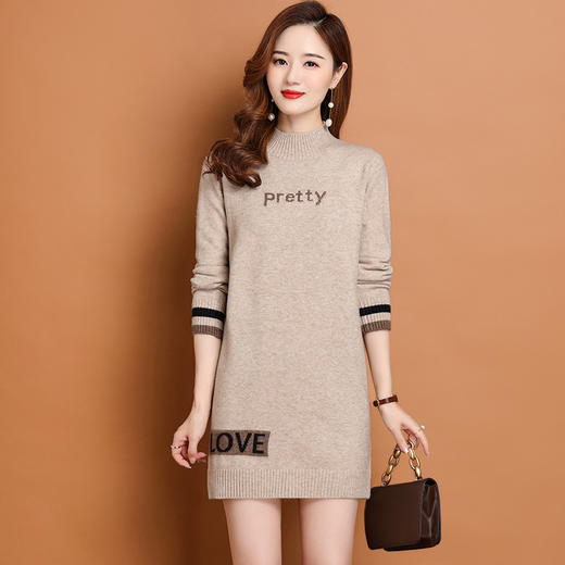 冬季洋气半高领针织衫上衣打底衫秋冬中长款毛衣遮屁股CC2907 商品图0