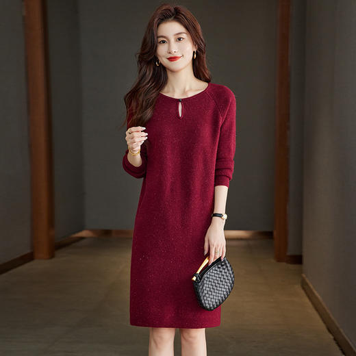 秋冬2024新款遮屁股宽松显瘦内搭打底针织连衣裙中长款圆领毛衣CC-22-202 商品图0