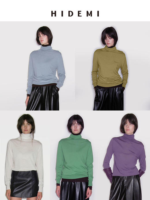 HIDEMI 秋冬叠穿必备 美利奴羊毛薄款高领打底 商品图1
