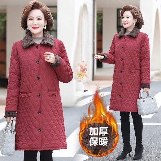 J6110妈妈保暖秋冬新款棉衣外套中长款加绒加厚棉服洋气中老年大码棉袄 商品图1
