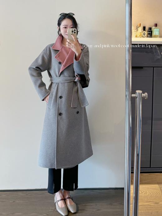 元气感满满 日本进口80%羊毛 纯手工制双面呢大衣 抗风保暖 莫兰迪灰粉 商品图3