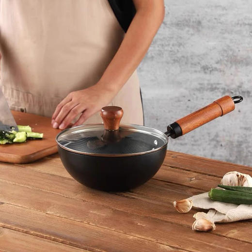 德国戴德迷你无涂层小铁锅炒锅家用露营炒菜汤燃气1人食轻奢带盖24cm 商品图1