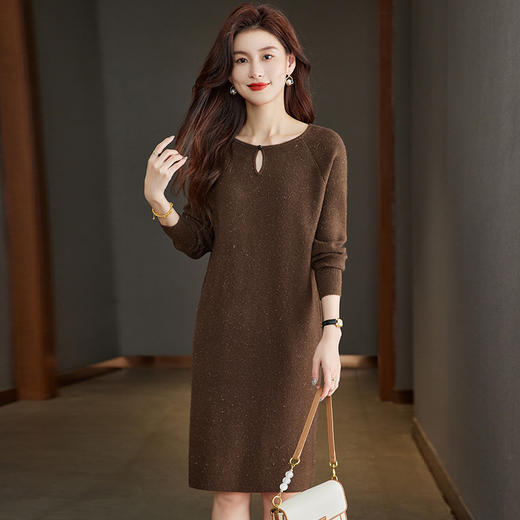 秋冬2024新款遮屁股宽松显瘦内搭打底针织连衣裙中长款圆领毛衣CC-22-202 商品图3